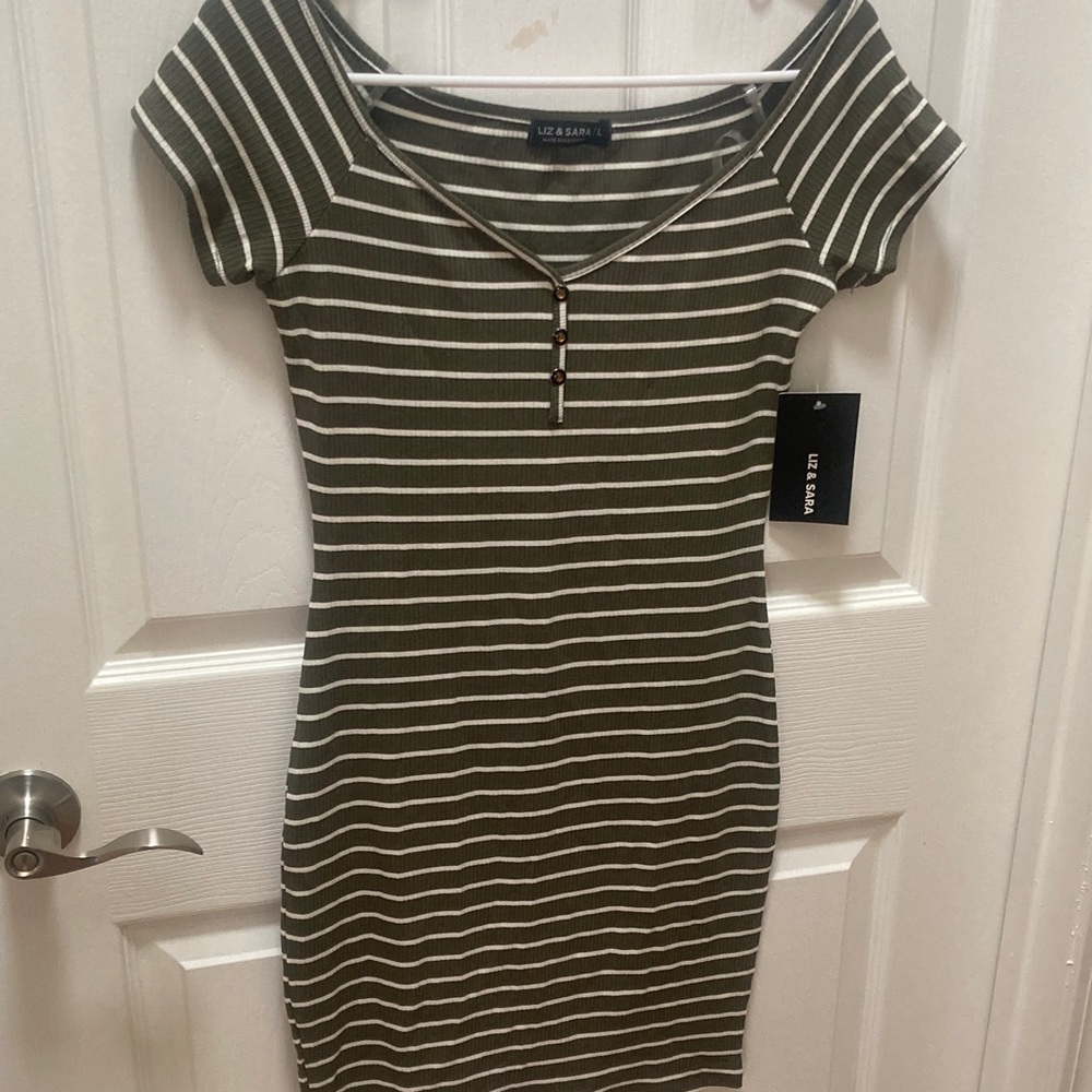 Olive Striped Mini Dress